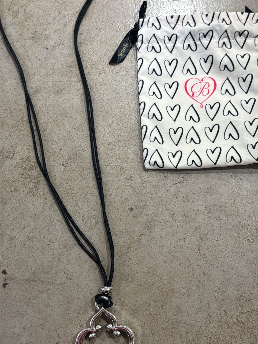 Brighton Silver Quatrefoil Pendant Necklace with Black Cord